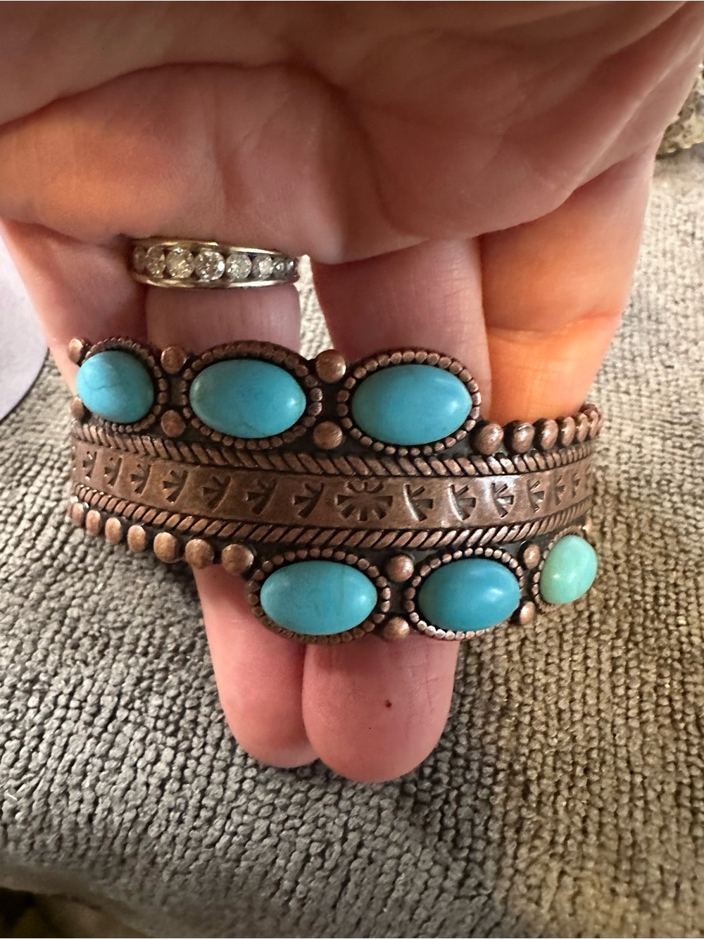 Rustic Cuff Turquoise Stone Copper Cuff Bracelet - Blue Accents